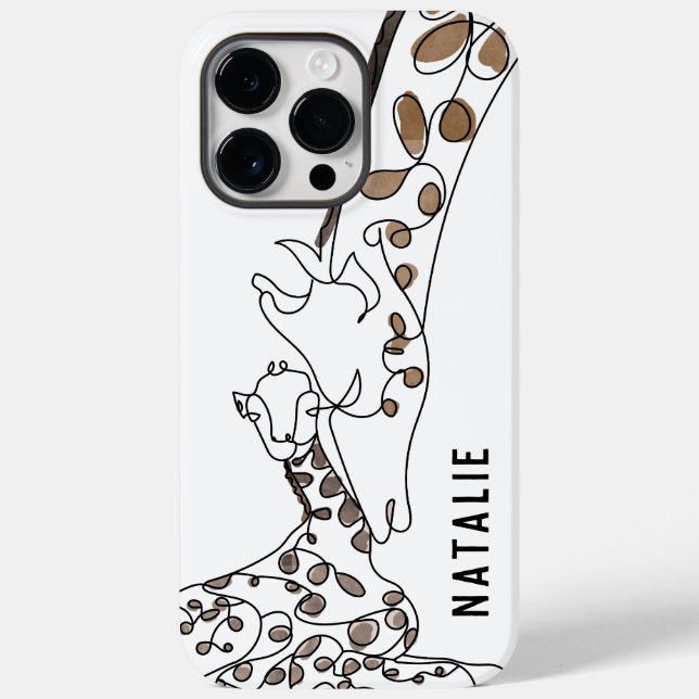 Modern Giraffe Line Art Name White Case-Mate iPhone Case (Back)