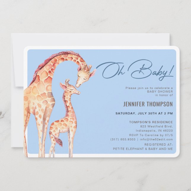 Modern Giraffe Safari Boy Baby Shower Invitation (Front)
