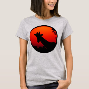 Modern Giraffe Silhouette Orange Africa Sunset T-Shirt