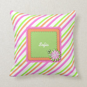 Modern Girl Boho Floral Personalized Custom Name Throw Pillow