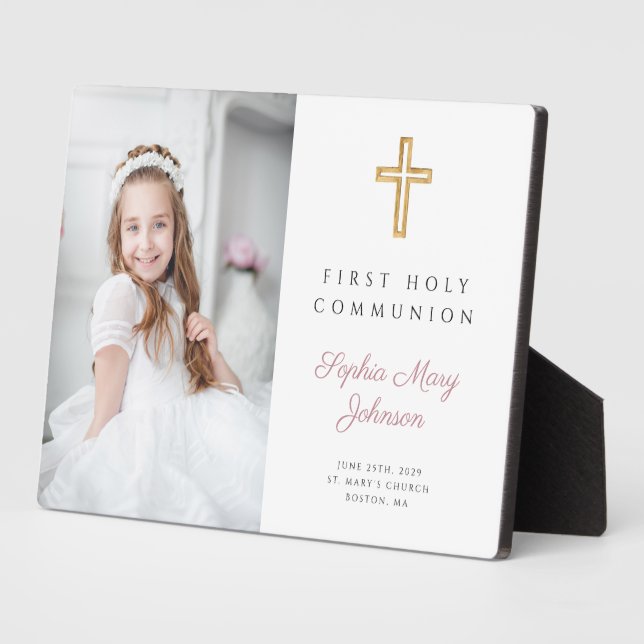 Modern Girl First Holy Communion Photo Plaque (Side)