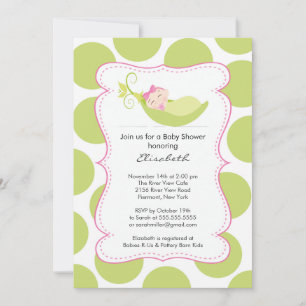 Modern Girl In Pea Pod Baby Shower Invitation