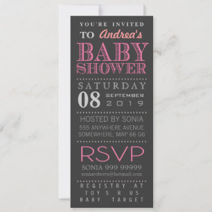 Modern Girl Pink Typography Baby Shower Long Invitation