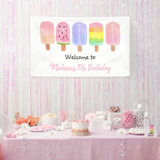 Modern Girl Popsicle Birthday Banner (Party)