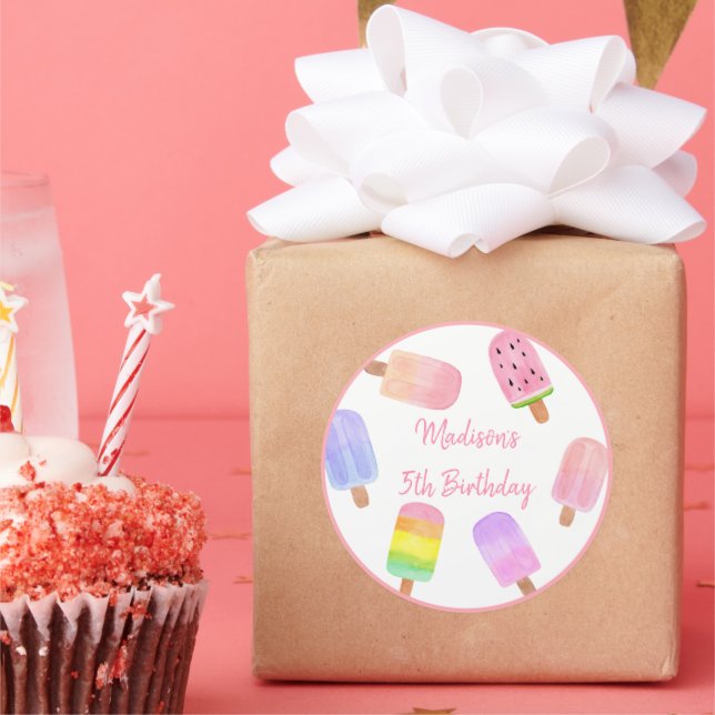 Modern Girl Popsicle Birthday Classic Round Sticker (Party)
