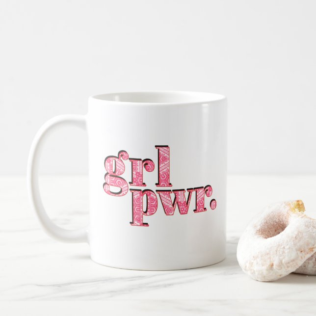 Modern Girl Power Feminist Custom Name Coffee Mug (With Donut)