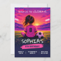 Modern Girl Soccer Birthday Invitation