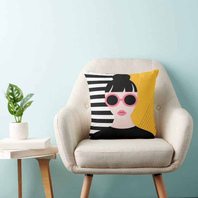 Modern Girl Throw Pillow (Chair)