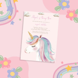Modern Girl Unicorn Birthday Invitation