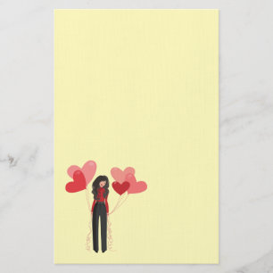 Modern girl with balloons stationery