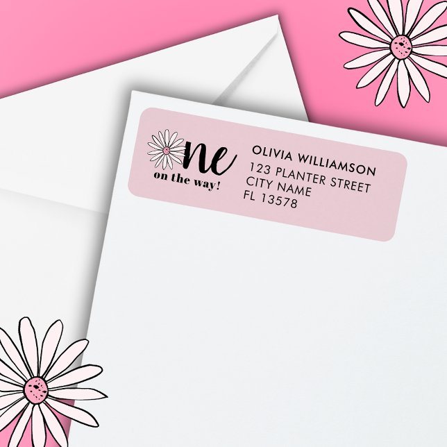 Modern Girls Baby Shower Daisy Floral (One on the Way, floral daisy modern pink baby shower address labels.  Matching items available.)