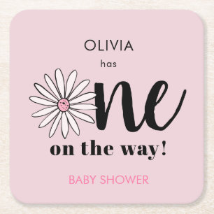 Modern Girls Baby Shower Daisy Floral Square Paper Coaster