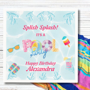 Modern Girls Splish Splash Kids Pool Party Napkin