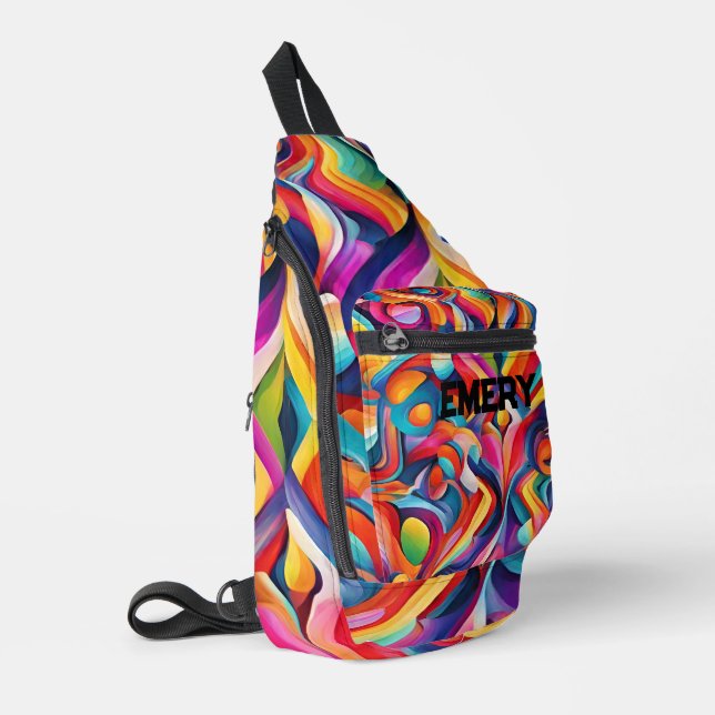 Modern Girly Abstract Pattern Colourful Monogram Sling Bag (Left Corner)