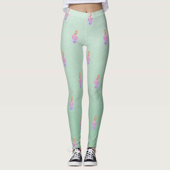 Modern Girly Adorable Cute,Violin Key Leggings (Front)