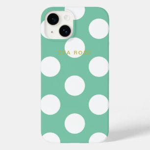 Modern Girly Big Polka Dot Green Monogram Name Case-Mate iPhone 14 Case