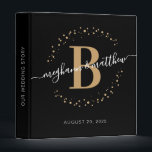 Modern Girly Black and Gold Name Monogram Wedding Binder<br><div class="desc">Girly, modern, elegant, trendy, black and gold monogram initial name script custom personalized monogrammed wedding album 3 ring binder. Featuring a monogram initial and a girly name script in a hand lettered calligraphy swash tail font and dotted circle frame around your monogram. Perfect for wedding album, wedding memories, wedding keepsake....</div>