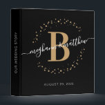 Modern Girly Black and Gold Name Monogram Wedding Binder<br><div class="desc">Girly, modern, elegant, trendy, black and gold monogram initial name script custom personalized monogrammed wedding album 3 ring binder. Featuring a monogram initial and a girly name script in a hand lettered calligraphy swash tail font and dotted circle frame around your monogram. Perfect for wedding album, wedding memories, wedding keepsake....</div>