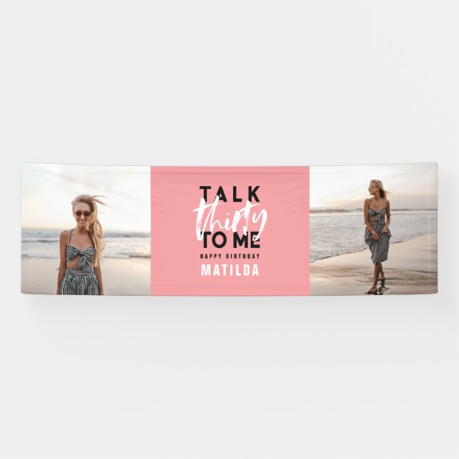 Modern girly black pink multi photo 30th birthday  banner (Horizontal)