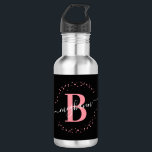 Modern Girly Black Pink Name Script Monogrammed  532 Ml Water Bottle<br><div class="desc">Girly, minimalist, modern, elegant, black and pink monogram initial name script custom personalized monogrammed water bottle. Featuring a monogram initial and a girly name signature script in a hand-written calligraphy font with swash tails and dotted circle frame around your monogram. Perfect feminine gift for girlfriend, sister, mother, birthday, wedding, bridal...</div>