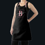 Modern Girly Black Pink Name Script Monogrammed  Apron<br><div class="desc">Girly, modern, elegant, minimalist black and pink monogram initial name script custom personalized monogrammed apron. Featuring a monogram initial and a girly name signature script in a hand lettered calligraphy font with swash tails and dotted circle frame around your monogram. Perfect feminine gift for mom, girlfriend, birthday and anyone who...</div>