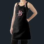 Modern Girly Black Pink Name Script Monogrammed  Apron<br><div class="desc">Girly, modern, elegant, minimalist black and pink monogram initial name script custom personalized monogrammed apron. Featuring a monogram initial and a girly name signature script in a hand lettered calligraphy font with swash tails and dotted circle frame around your monogram. Perfect feminine gift for mom, girlfriend, birthday and anyone who...</div>