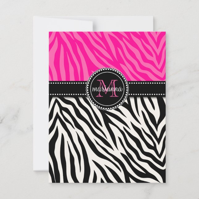Modern Girly Black Pink Zebra Print Personalized (Front)