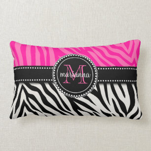 Modern Girly Black Pink Zebra Print Personalized Lumbar Pillow