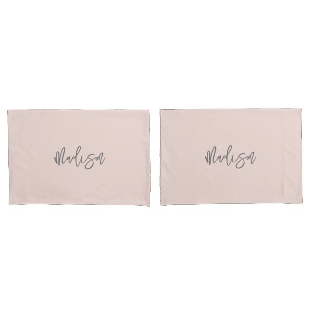 Modern Girly Blush Pink Personalized Monogram Name Pillowcase (Front-Set)