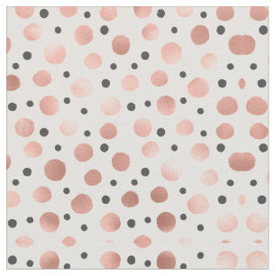 Modern Girly Blush Rose Gold Black Polka Dots Fabric