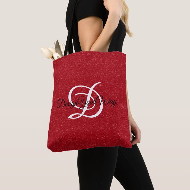 modern girly bold red for her initial  tote bag (Close Up)