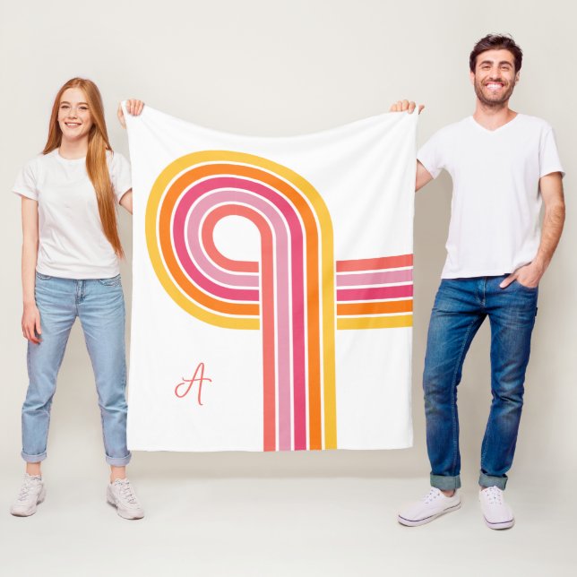 Modern Girly Bright Colours Curved Stripes Pattern Fleece Blanket (In Situ)