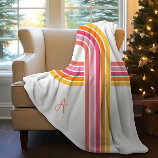 Modern Girly Bright Colours Curved Stripes Pattern Sherpa Blanket (Snuggle up with a brightly colored sherpa blanket personalized with your monogram initial.
)