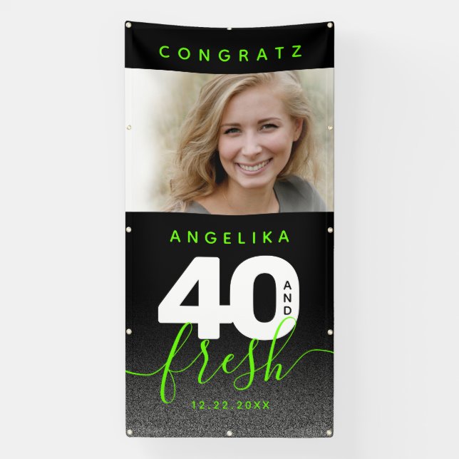 Modern Girly Bright Green 40 and Fresh Banner (Vertical)