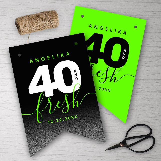 Modern Girly Bright Green 40 and Fresh Bunting Flags (Girly Bright Green 40 and Fresh Her 40th Birthday Bunting Flags Cover Photo.)