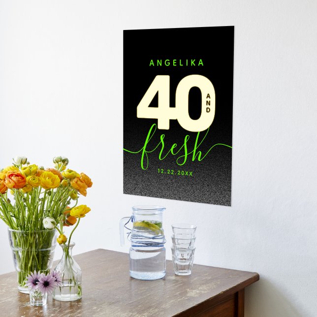 Modern Girly Bright Green 40 and Fresh Foil Prints (Laydown (Kitchen))