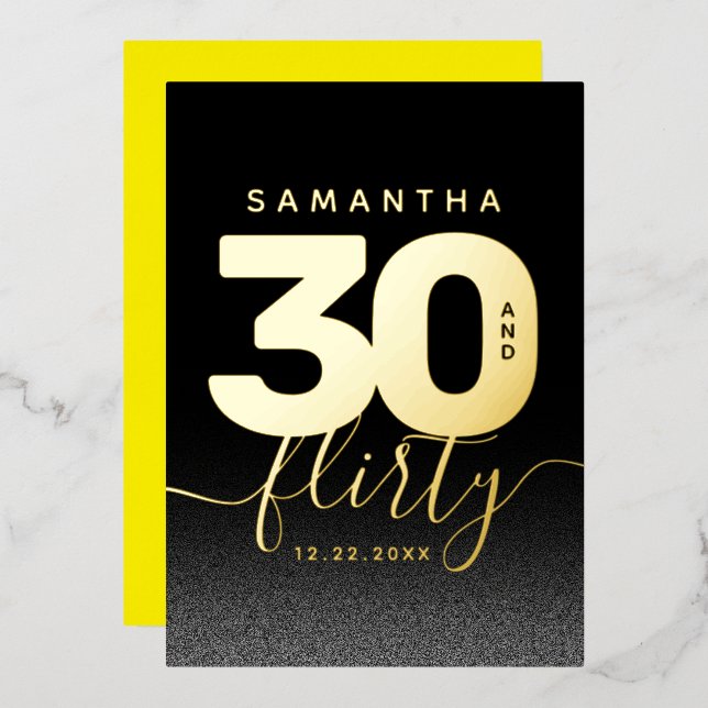 Modern Girly Bright Yellow 30 and Flirty (Front/Back)