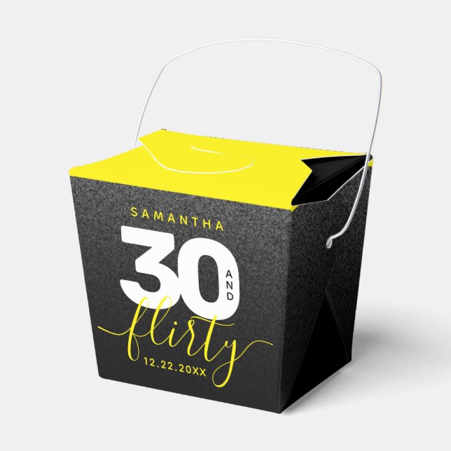 Modern Girly Bright Yellow 30 and Flirty Favor Box (Front Side)