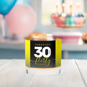 Modern Girly Bright Yellow 30 and Flirty Whiskey Glass