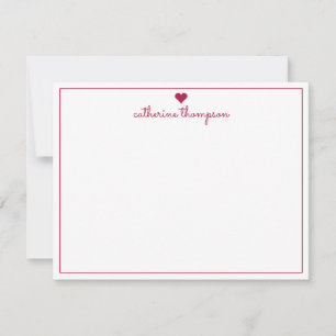 Modern Girly Burgundy Red Heart Feminine Script Card