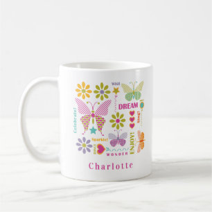 Modern Girly Butterfly Typography Pattern Coffee Mug