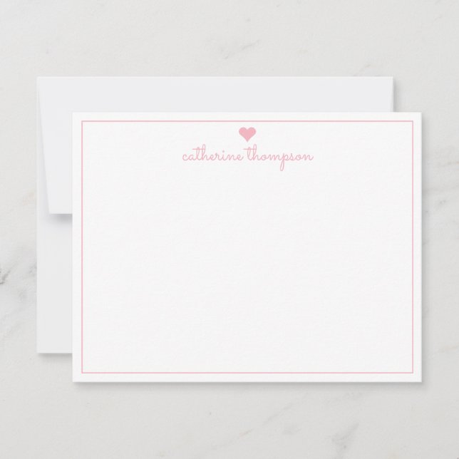 Modern Girly Chic Blush Pink Heart Feminine Script Card (Front)