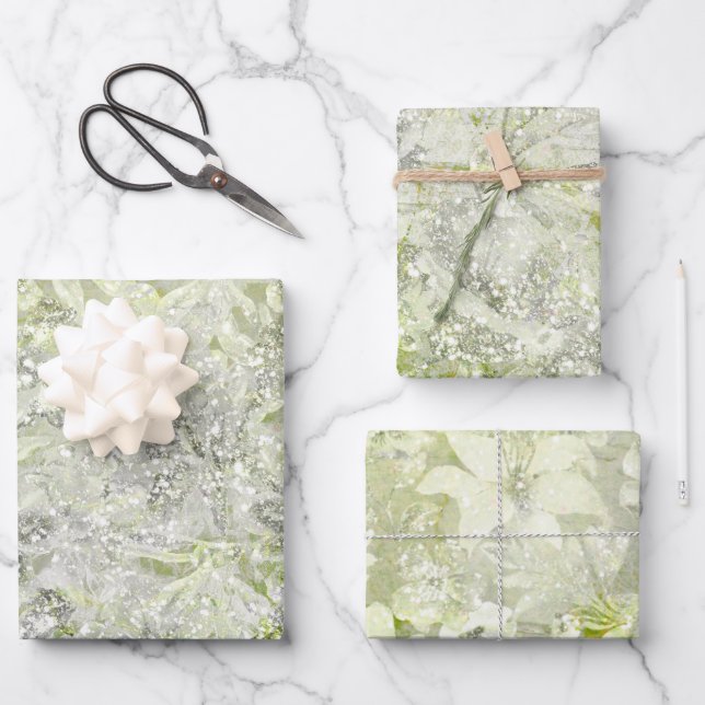 Modern Girly Chic Cute Kiwi Floral Glitter Pattern Wrapping Paper Sheet (Front)
