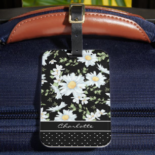 Modern Girly Chic Floral Dot Pattern Personalized Luggage Tag