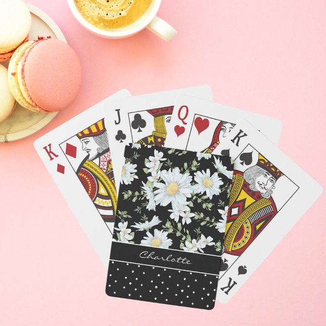 Modern Girly Chic Floral Dot Pattern Personalized Playing Cards (Creator Uploaded)