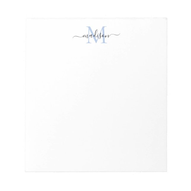 Modern Girly Chic Script Monogram Dusty Blue Black Notepad (Front)