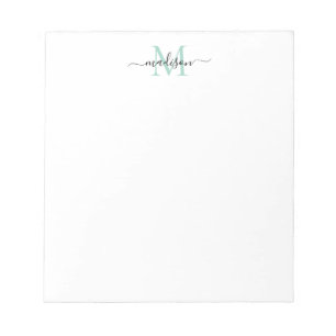 Modern Girly Chic Script Monogram Mint Green Teal Notepad