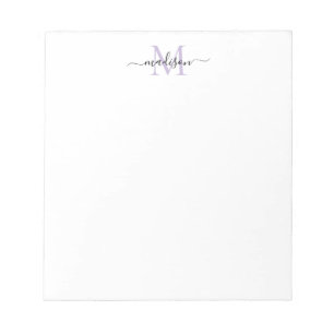 Modern Girly Chic Script Monogram Purple Black Notepad