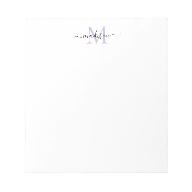 Modern Girly Chic Script Monogram Purple Black Notepad (Front)