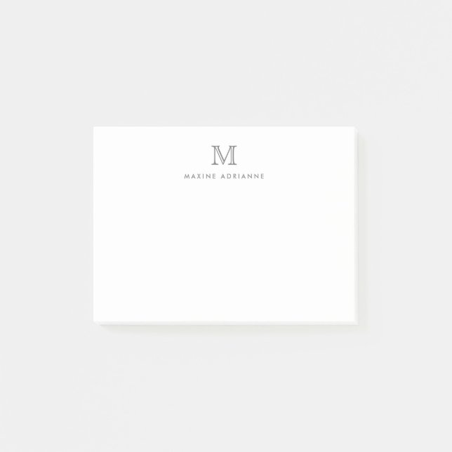 Modern Girly Chic Silver Grey Monogram Initial Post-it Notes (Front)